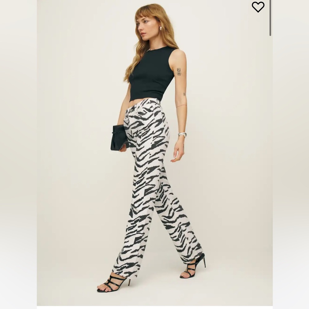 Reformation Cynthia High Rise Straight Long Jeans Zebra - Picture 2 of 10